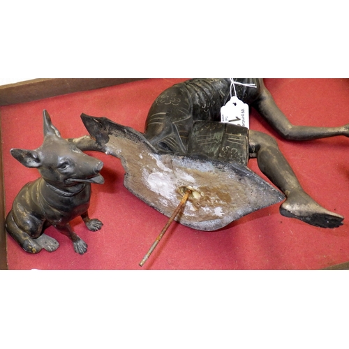 128 - An Art Deco spelter figure, with bird and dog AF