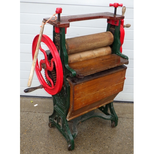 A Victorian cast iron combination washing machine and mangle , marked Taywill