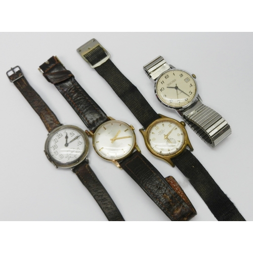 A WW1 silver cased trench watch, import marks for London 1915, A/F ...