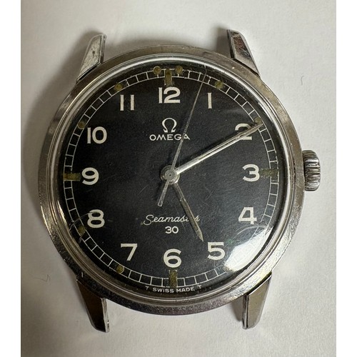 50 - An Omega Seamaster 30 comprising a manual winding mechanical movement under a black military style d... 