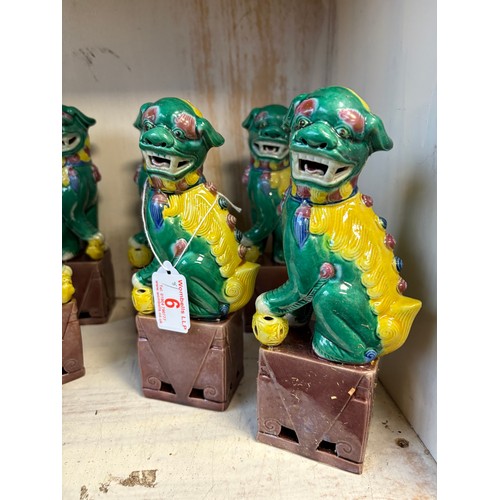 6 - Four pairs of green Foo Dogs, 20cm tall