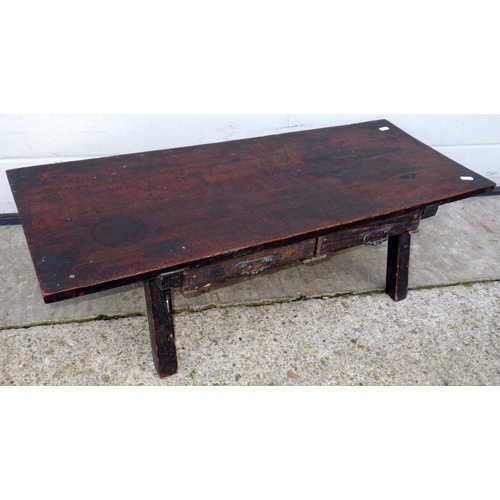 603 - A 19thC small Japanese low hardwood rectangular desk / table, 86cm wide