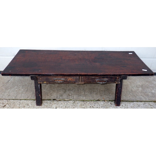 603 - A 19thC small Japanese low hardwood rectangular desk / table, 86cm wide