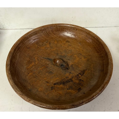 415 - A Mouseman English Oak Bowl with carved mouse trademark. 29cm diameter.