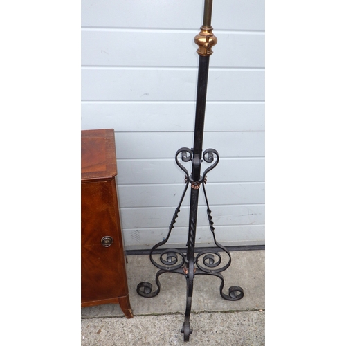 636 - A duet stool, wrought iron lamp standard, mahogany bedside cabinet and another stool (4)