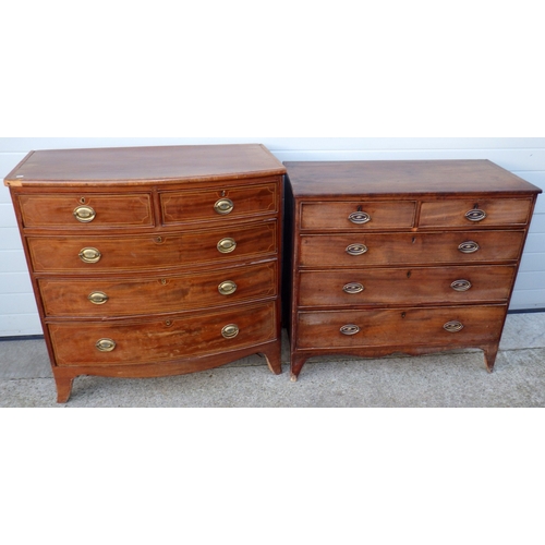 654 - Two 19th cen mahogany chests of drawers, bow fronted and straight fronted (a/f)