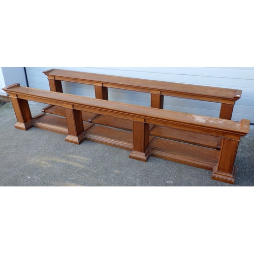 661 - A pair of oak Church kneelers, each 300cm long, ex York Minster
