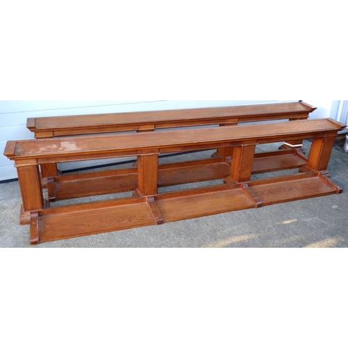 661 - A pair of oak Church kneelers, each 300cm long, ex York Minster