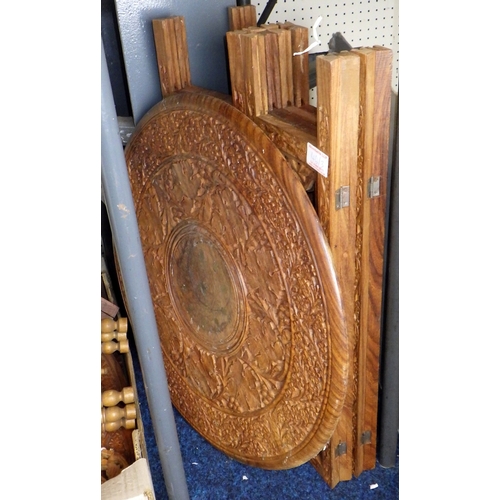 46 - A qty of carved hardwood boxes, lidded jars, folding table etc