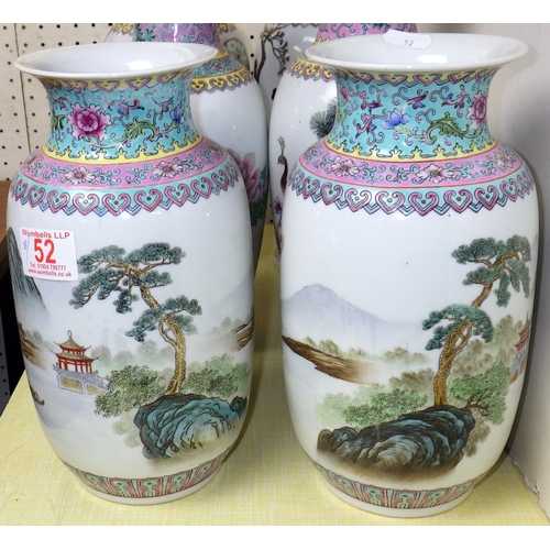 52 - Four pairs of Chinese Famille Rose vases, 24-31cm tall