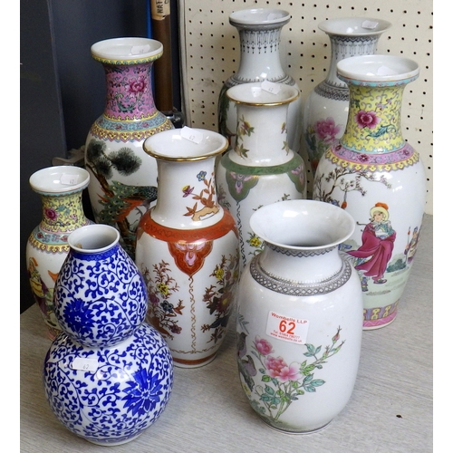 62 - A group of misc Oriental vases, 23-32cm tall (8)