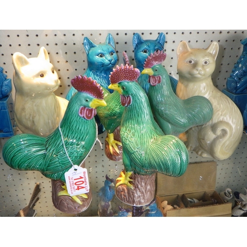 104 - Two pairs of cats together with two pairs of cockerels, 19cm tall (8)