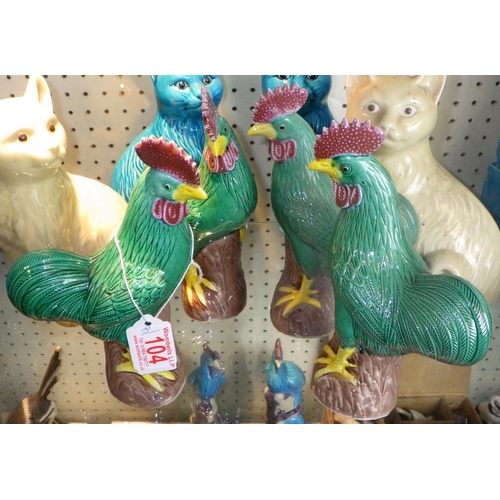 104 - Two pairs of cats together with two pairs of cockerels, 19cm tall (8)