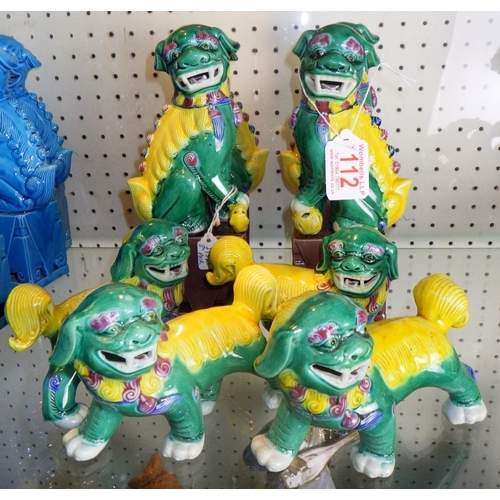 112 - Four pairs of green Foo Dogs, 9-20cm tall (8)