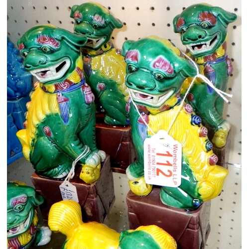 112 - Four pairs of green Foo Dogs, 9-20cm tall (8)