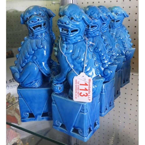 113 - Five pairs of turquoise Foo Dogs, 20cm tall (10)