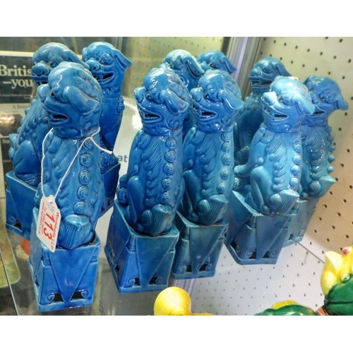 113 - Five pairs of turquoise Foo Dogs, 20cm tall (10)