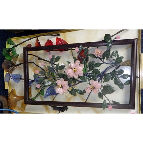 65 - A qty of glass flowers and a framed bouquet