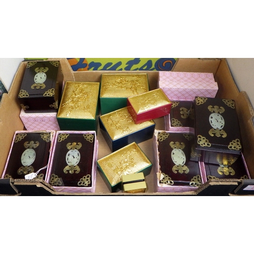 79 - A qty boxed hardwood soapstone inlaid jewellery boxes etc