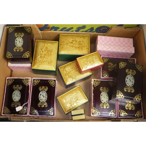 79 - A qty boxed hardwood soapstone inlaid jewellery boxes etc