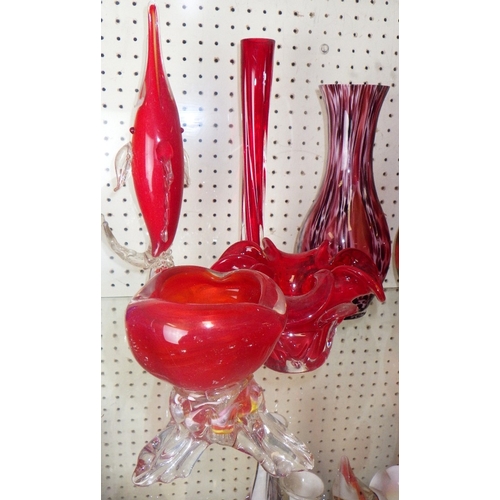 87 - A group of misc Oriental red glass vases etc