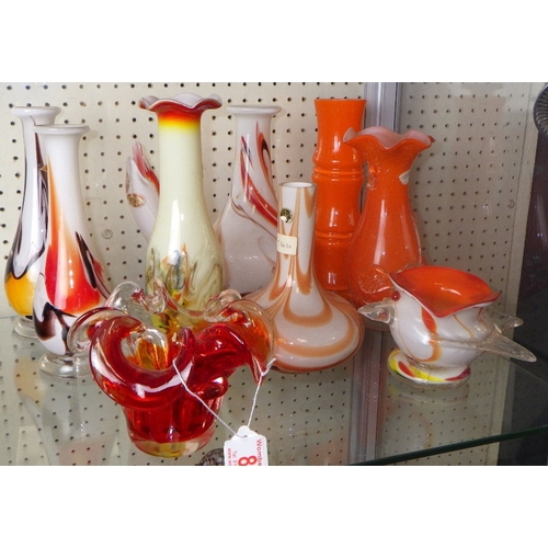 89 - A group of misc Oriental orange glass vases etc