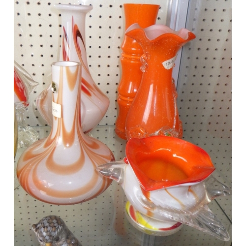 89 - A group of misc Oriental orange glass vases etc