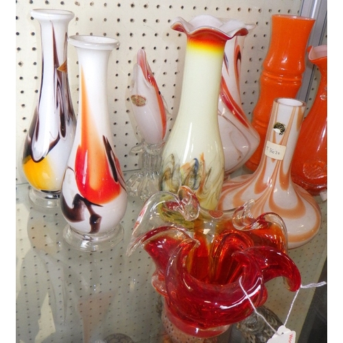 89 - A group of misc Oriental orange glass vases etc