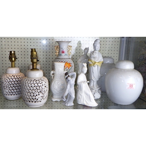 99 - A group of  of Chinese Blanc de Chine to inc figures, lamps etc
