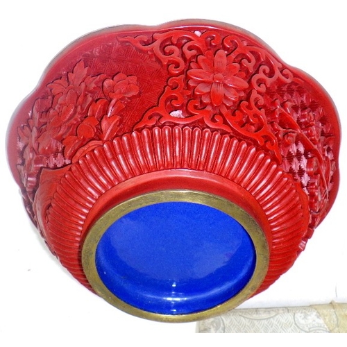 126 - A Chinese Red Cinnabar bowl, 15cm tall