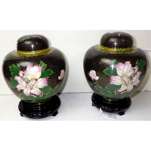 135 - A pair of cloisonné floral ginger jars, 19cm tall