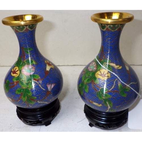 143 - Two pairs of floral small cloisonné vases, 12 & 13cm tall