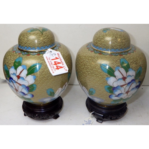 144 - Two pairs of floral cloisonné ginger jars, 19 & 16cm tall