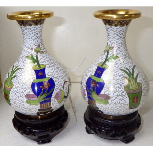 154 - Two pairs of small cloisonné vases, 13cm tall