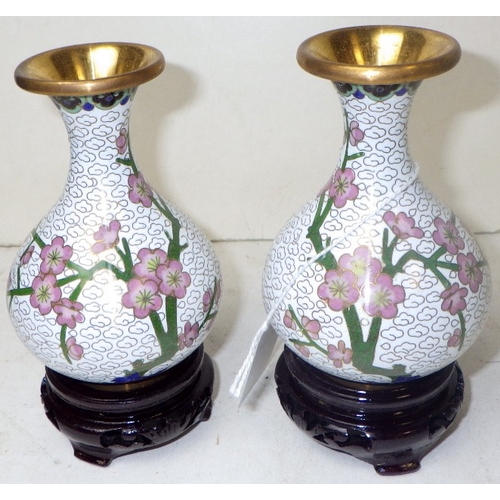 154 - Two pairs of small cloisonné vases, 13cm tall