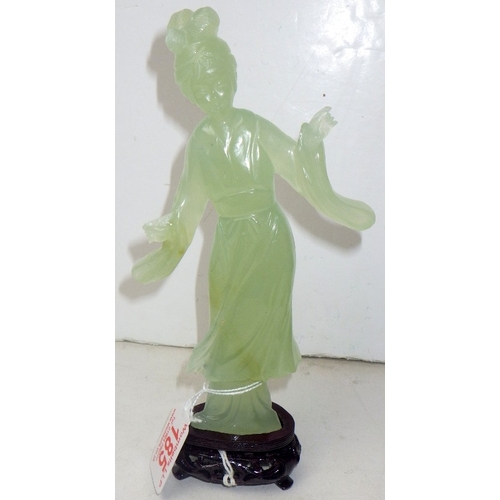 185 - A circa 1960s / 1970s Chinese jade carved female figure on a wooden stand