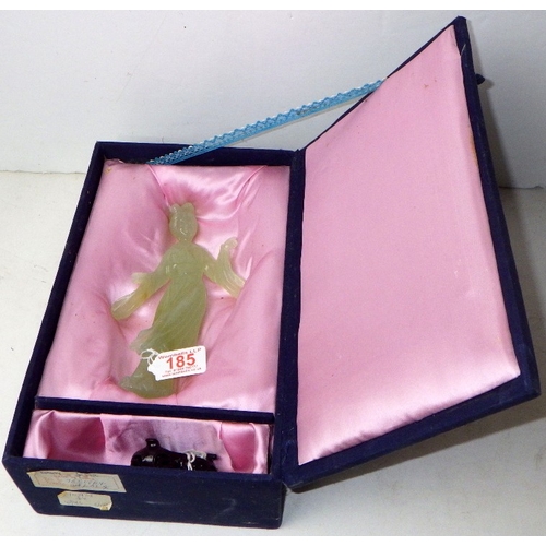 185 - A circa 1960s / 1970s Chinese jade carved female figure on a wooden stand