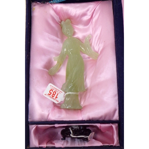 185 - A circa 1960s / 1970s Chinese jade carved female figure on a wooden stand