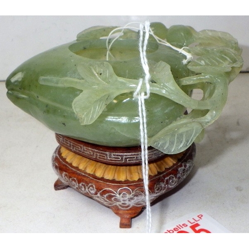 195 - A circa 1960s / 1970s Chinese jade carved bowl on a wood stand