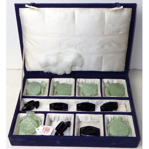 196 - A circa 1960s / 1970s Chinese jade carved group of bottles/flasks on wooden stands