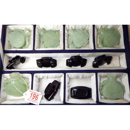 196 - A circa 1960s / 1970s Chinese jade carved group of bottles/flasks on wooden stands