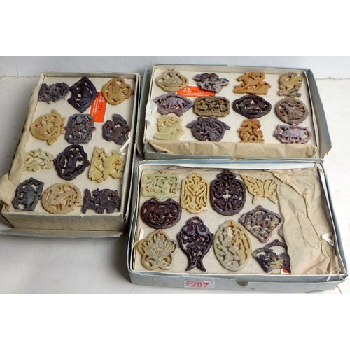 207 - Three boxes of Oriental carved and polished stone amulets (3)