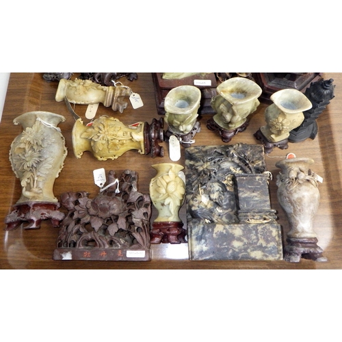 221 - A qty of Oriental carved and polished stone sculptures