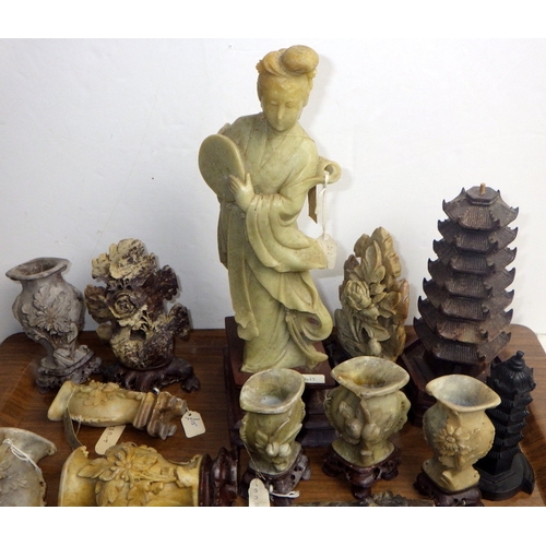 221 - A qty of Oriental carved and polished stone sculptures