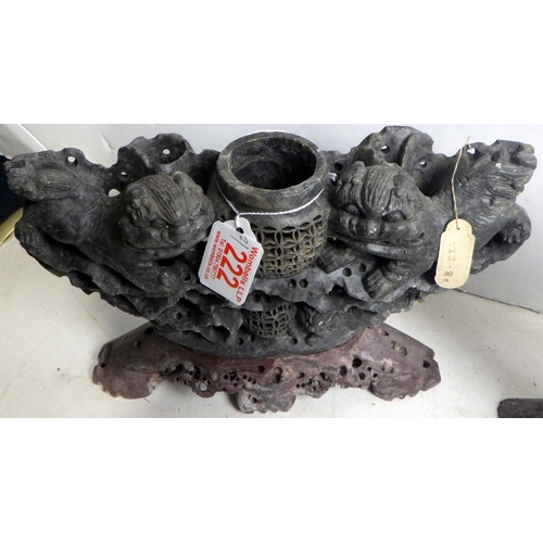 222 - Two Oriental carved and polished stone incense burners (2)