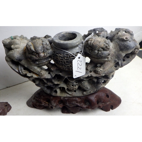 222 - Two Oriental carved and polished stone incense burners (2)