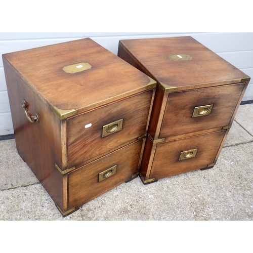 666 - A pair of campaign style bedside chests, marks