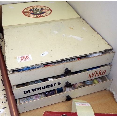 260 - Two Sylco Dewhurst's shop drawers, hunting stiçk, surveyor’s measure etc