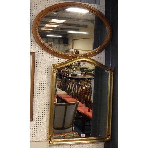 288 - A modern bevelled gilt mirror and a pine framed mirror (2)
