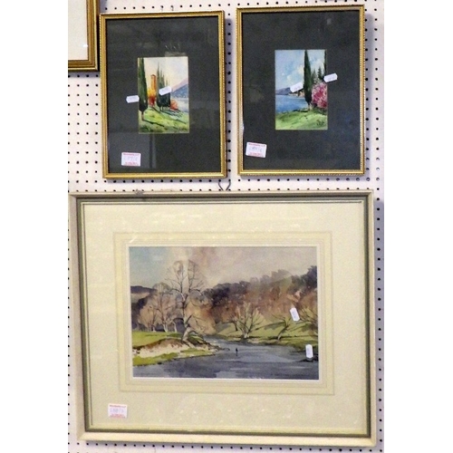 289 - A qty of misc watercolours together with a Jeremy King pencil signed print (8)